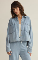 Load image into Gallery viewer, Cropped Reese Denim Button Up in Santorini Indigo
