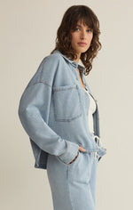 Load image into Gallery viewer, Cropped Reese Denim Button Up in Santorini Indigo

