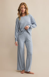 Dawn Smocked Rib Pant in Light Denim