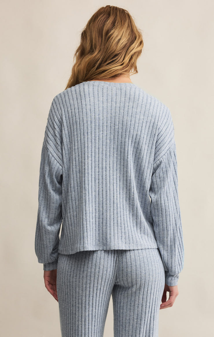 Daydream Rib Long Sleeve Top in Light Denim