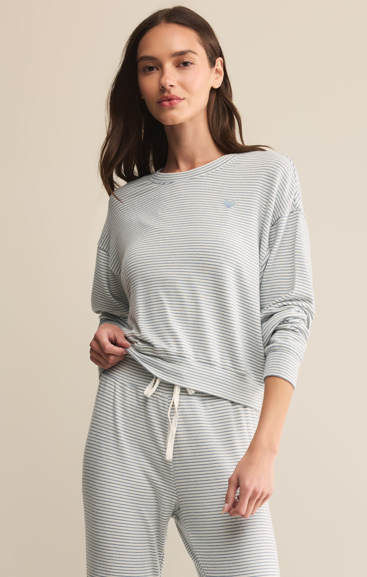 Bisou Stripe Long Sleeve Shirt in Light Denim