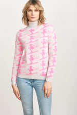 Load image into Gallery viewer, All Over Cashmere Ski Roll Neck in Fog and Neon Pink
