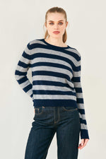 Load image into Gallery viewer, Cashmere Stripe Crew in Navy/Mid Grey
