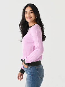 Contrast Crew Sweater in Rose/Khaki