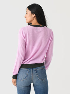 Contrast Crew Sweater in Rose/Khaki