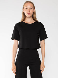 Ponte Knit Short Sleeve Top in Black