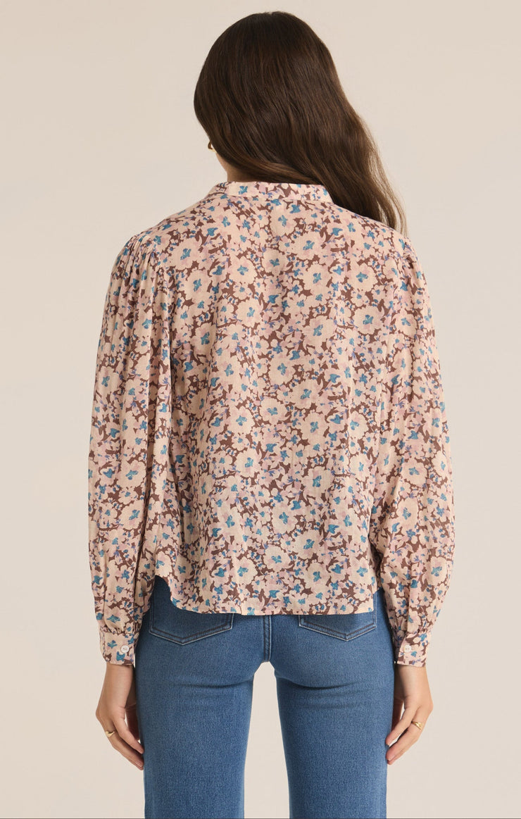 Esme la Paz Floral Blouse in Latte