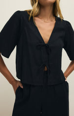 Load image into Gallery viewer, La Belle Linen Top in Black
