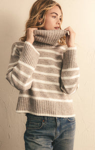 Josephine Stripe Sweater in Heather Taupe