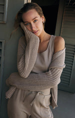 Load image into Gallery viewer, Sutton Rib Cardigan in Heather Taupe
