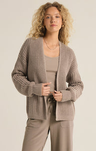 Sutton Rib Cardigan in Heather Taupe