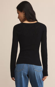 Tibi Scoop Mesh Sweater Top in Black