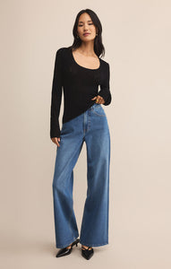 Tibi Scoop Mesh Sweater Top in Black