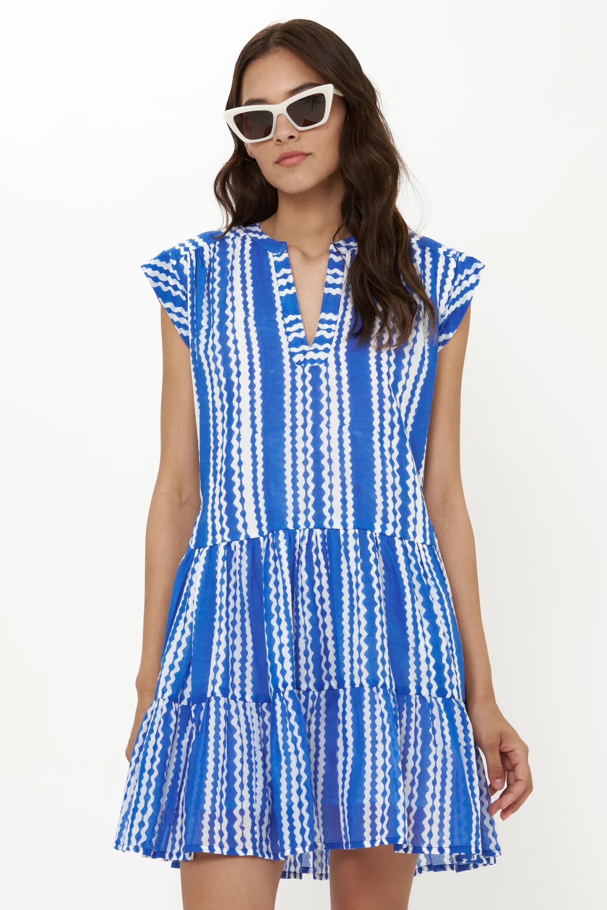 Roll Sleeve Dress in Ziggy Blue