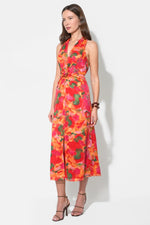 Load image into Gallery viewer, Hatrina Halter Midi Dress with Rosette in Red Multi
