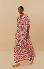 Load image into Gallery viewer, Tropical Cameo Maxi Dress in Off-White/Red
