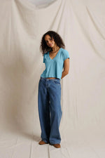 Load image into Gallery viewer, Alanis Recycled Cotton V-Neck Tee in Milky Blue
