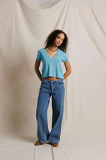 Load image into Gallery viewer, Alanis Recycled Cotton V-Neck Tee in Milky Blue

