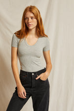 Load image into Gallery viewer, Avril Ribbed U-Neck Short Sleeve Tee in Heather Grey
