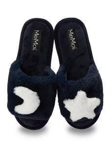 Star and Moon Plush Slippers in Midnight