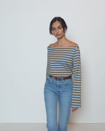 Load image into Gallery viewer, Bryce Striped Boat Neck in Capers Prato Stripe
