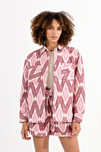 Batik Pattern Shirt Jacket in Pink Anju