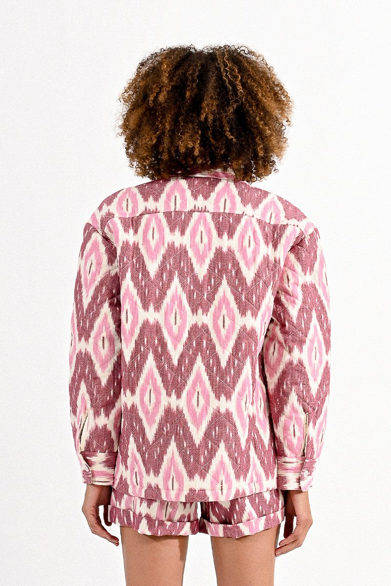 Batik Pattern Shirt Jacket in Pink Anju