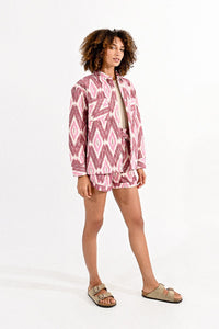 Batik Pattern Shirt Jacket in Pink Anju