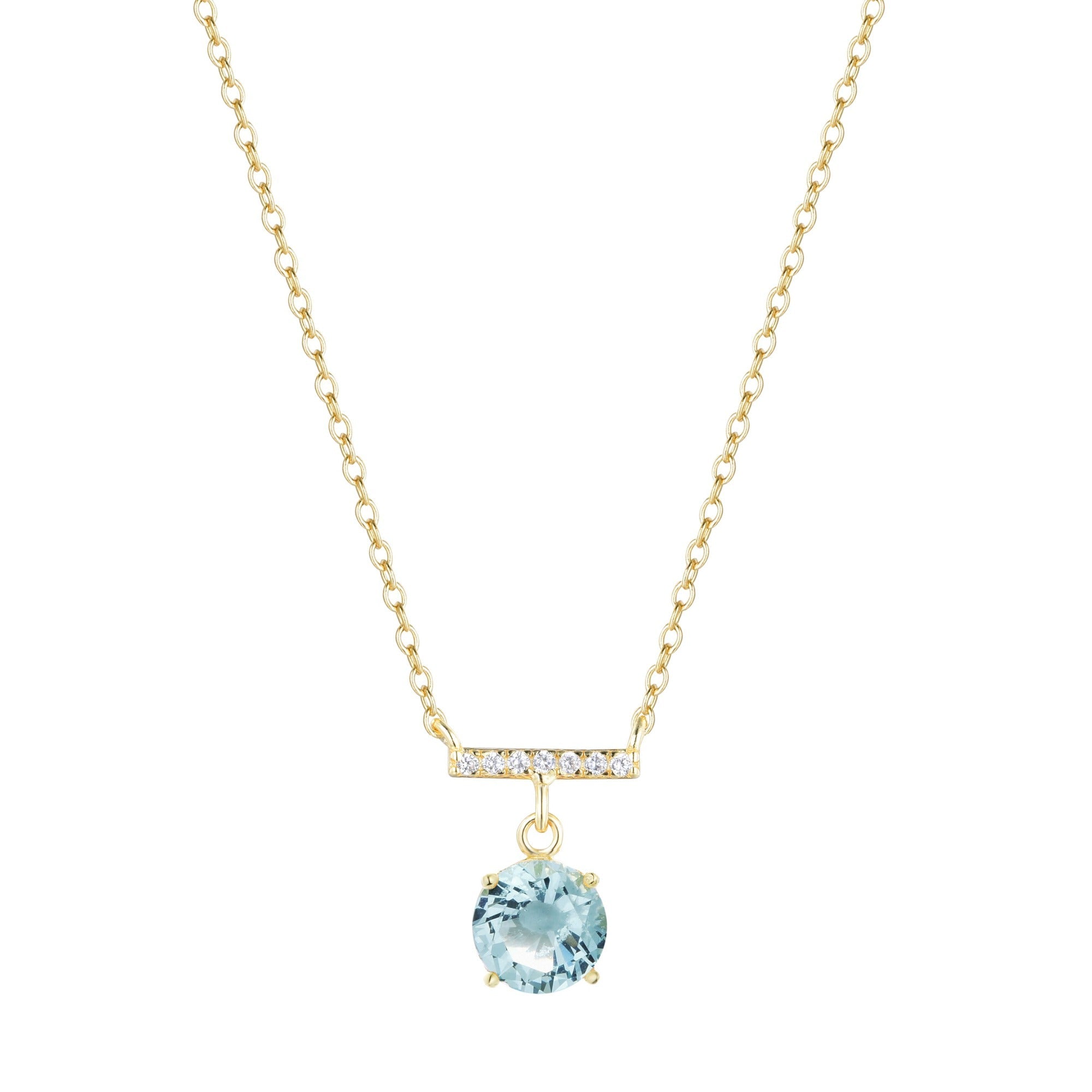 Birthstone Solitaire and Crystal Bar Necklace for March/Aquamarine