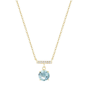 Birthstone Solitaire and Crystal Bar Necklace for March/Aquamarine