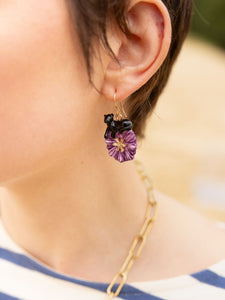 Black Panther on Purple Aster Flower Pendant Earrings