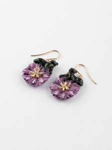 Black Panther on Purple Aster Flower Pendant Earrings