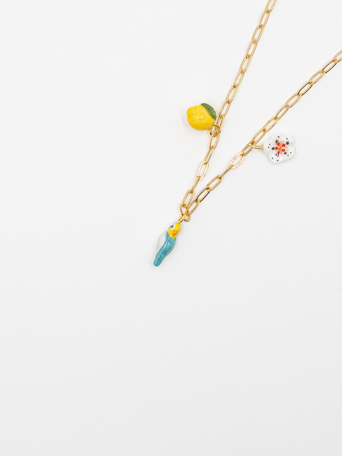 Blue Bird, Lemon & Flower Necklace