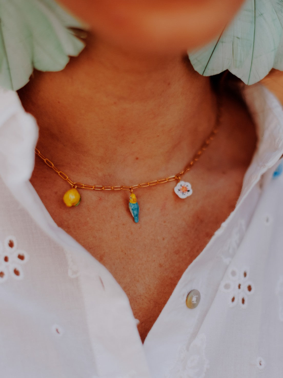 Blue Bird, Lemon & Flower Necklace