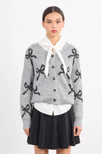 Load image into Gallery viewer, Sequin Bow Cardigan Sweater in Ash Dark Grey
