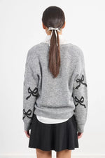 Load image into Gallery viewer, Sequin Bow Cardigan Sweater in Ash Dark Grey
