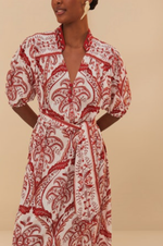 Load image into Gallery viewer, Tropical Cameo Maxi Dress in Off-White/Red
