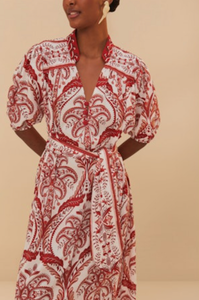 Tropical Cameo Maxi Dress in Off-White/Red