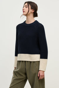 Shay Colorblock Crew Sweater in Navy