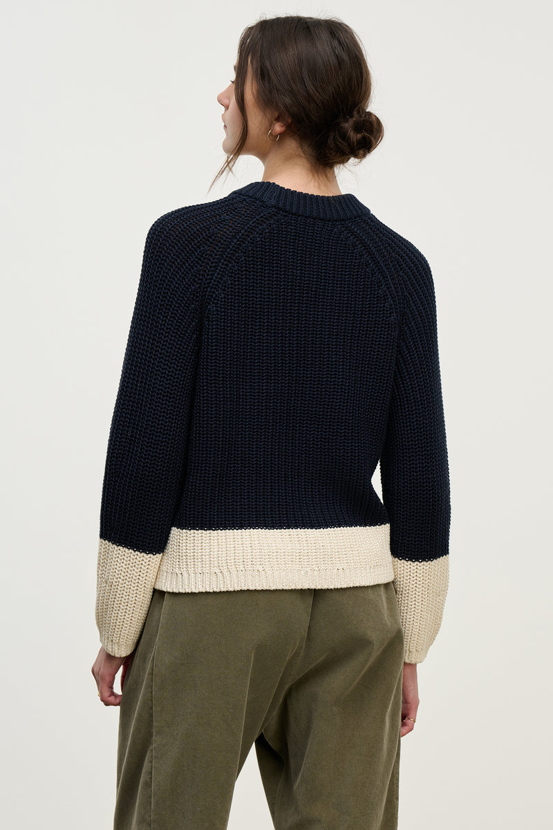 Shay Colorblock Crew Sweater in Navy