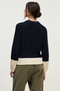 Shay Colorblock Crew Sweater in Navy