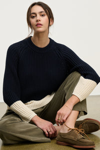 Shay Colorblock Crew Sweater in Navy