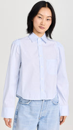 Load image into Gallery viewer, Nia Puff Sleeve Crop Shirt in Marsden Stripe
