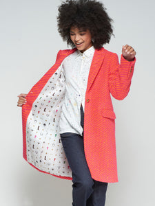 Aricia Diagonal Striped Wool Long Coat in Pink and Orange