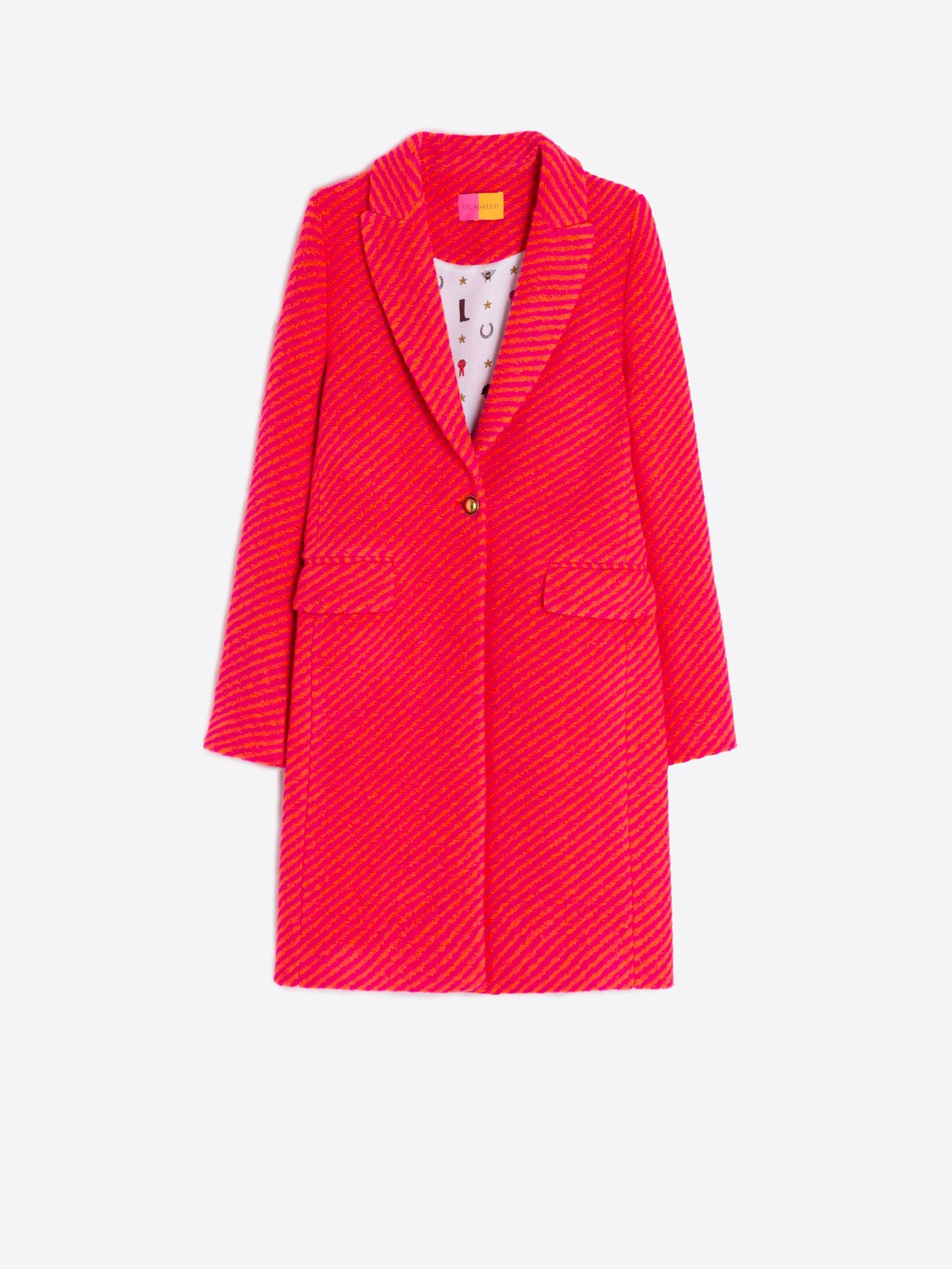 Aricia Diagonal Striped Wool Long Coat in Pink and Orange