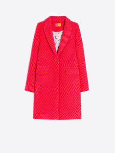 Aricia Diagonal Striped Wool Long Coat in Pink and Orange