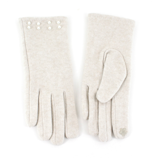 Pearl Embellished Gloves in Beige Heather