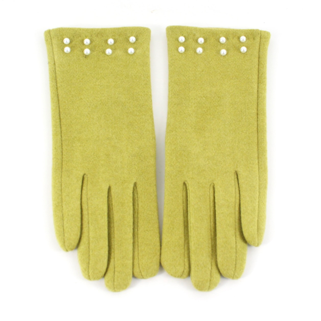 Pearl Embellished Gloves in Chartreuse