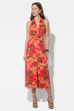 Load image into Gallery viewer, Hatrina Halter Midi Dress with Rosette in Red Multi
