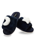 Load image into Gallery viewer, Star and Moon Plush Slippers in Midnight
